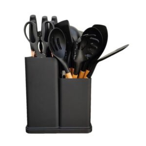 Kit de Utensílios de Cozinha em Silicone com Cabo de Madeira 19 Peças