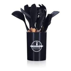 Jogo Utensílios de Cozinha em Silicone Cabo de Madeira 12 peças